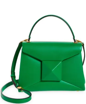 One Stud Leather Top Handle Bag in Green