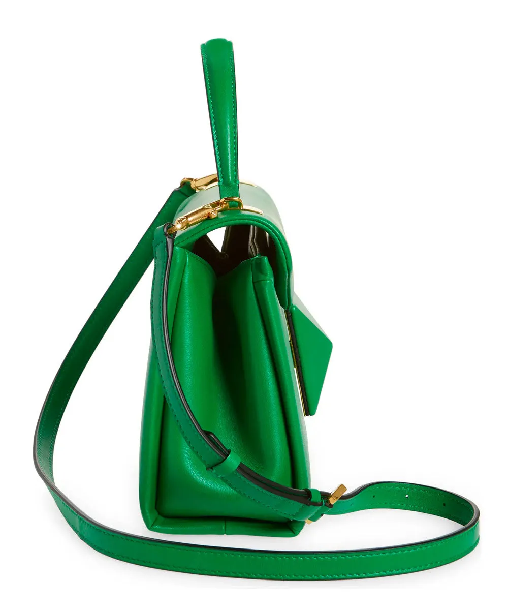 One Stud Leather Top Handle Bag in Green