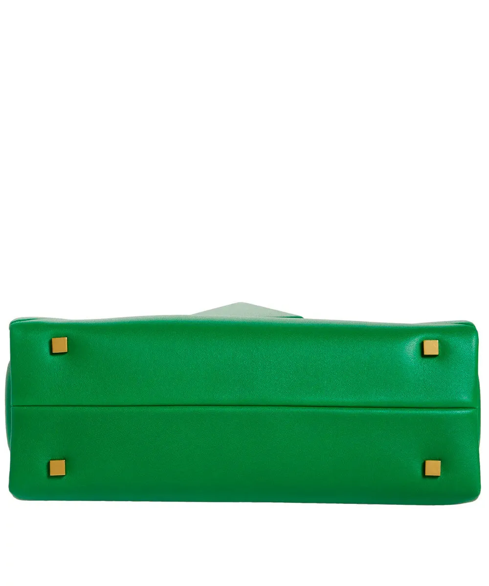 One Stud Leather Top Handle Bag in Green