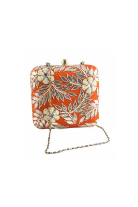 Orange Gotapatti Embroidered Box Clutch