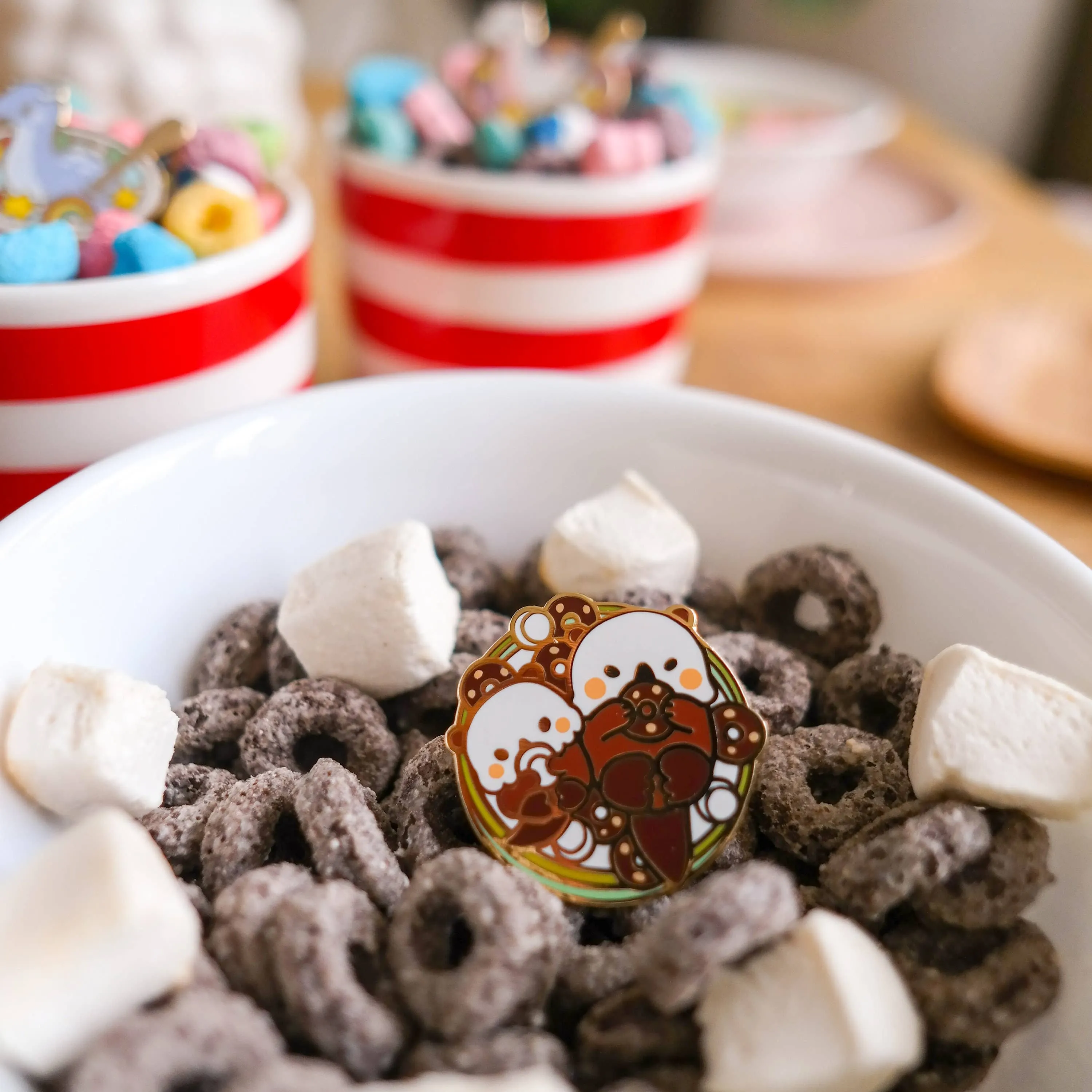 Otters Cereal Bowl Marshmallow Choco Enamel Pin