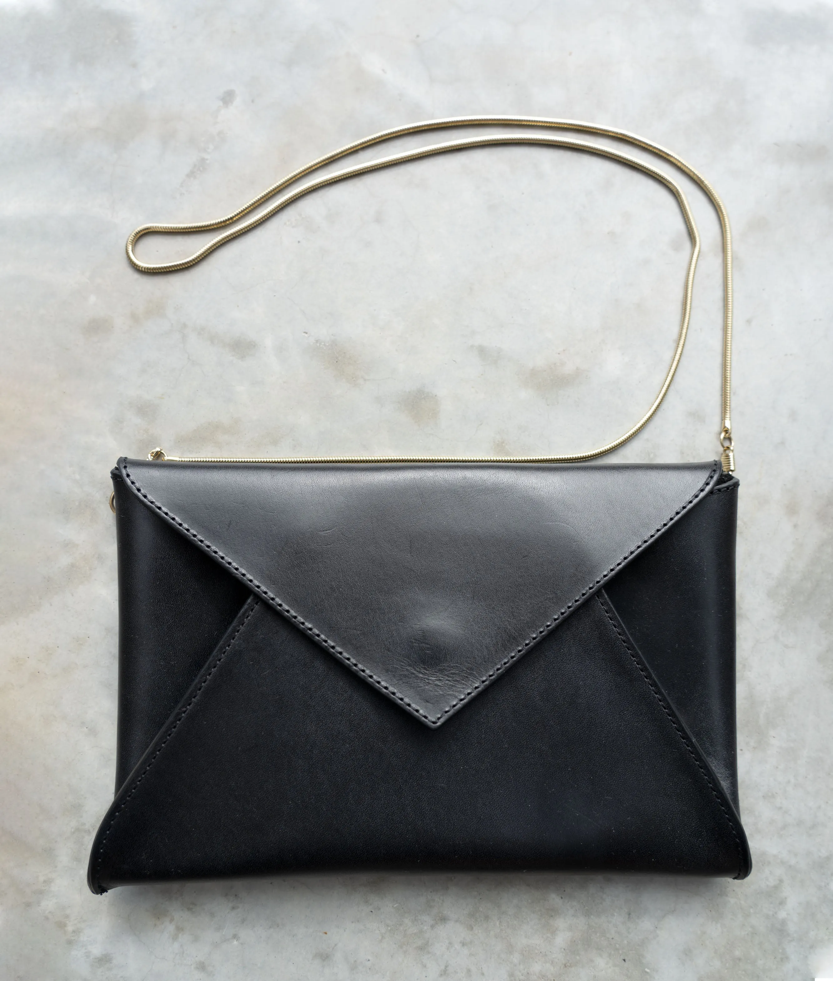 Pamplona Leather Envelope Clutch Bag in Black