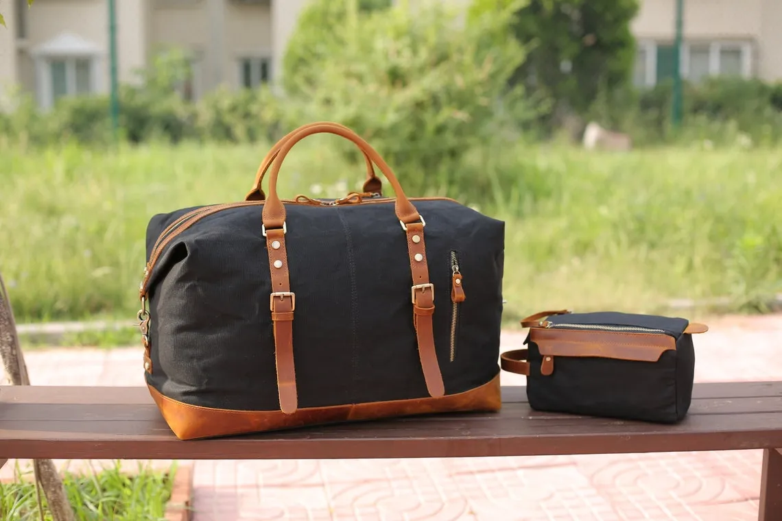 Personalized Men's Duffle and Dopp Kit Pair - 2 Piece Luggage Set - Weekend Set