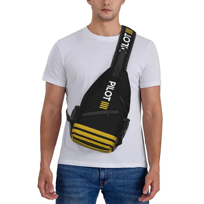 Pilot Captain Stripes Sling Crossbody Chest Bag Men Casual Aviation Airplane Aviator Shoulder Backpack for Travel Cycling