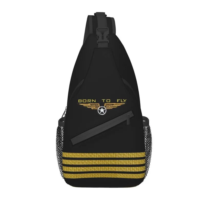 Pilot Captain Stripes Sling Crossbody Chest Bag Men Casual Aviation Airplane Aviator Shoulder Backpack for Travel Cycling