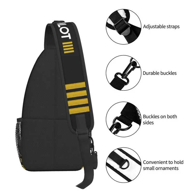 Pilot Captain Stripes Sling Crossbody Chest Bag Men Casual Aviation Airplane Aviator Shoulder Backpack for Travel Cycling