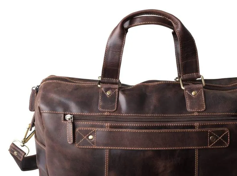 Premium Mens Leather Weekender Duffel Bags for Men with Laptop Storage and Multiple Pockets - Bayfield Bags