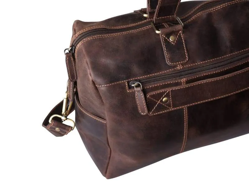 Premium Mens Leather Weekender Duffel Bags for Men with Laptop Storage and Multiple Pockets - Bayfield Bags