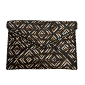 Raffia and Leather Clutch