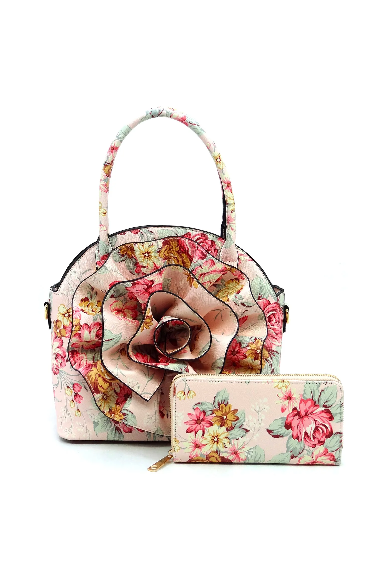 Rosie Handbag and Wallet Set | Rose Stitch Vegan Leather Purse Set