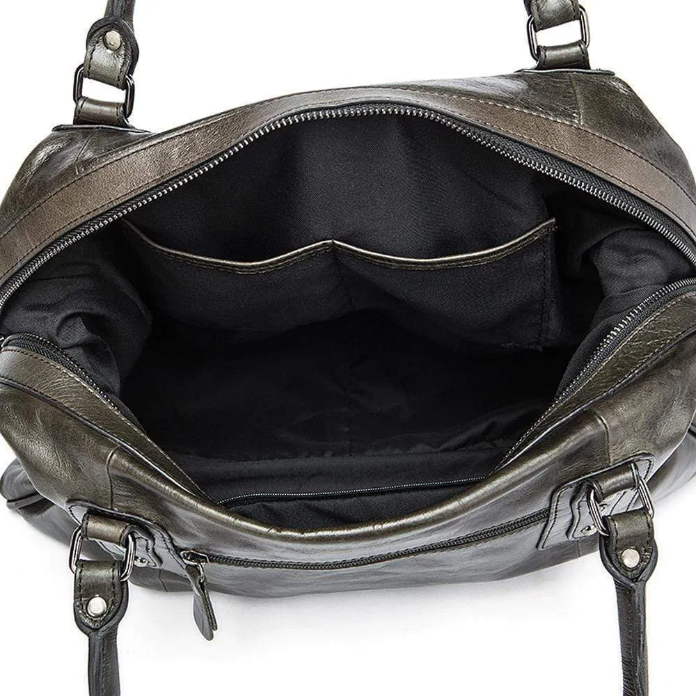 Rossie Viren  Vintage  Leather Large Travel Carry-All - Unisex Weekender Duffel Shoulder Bag