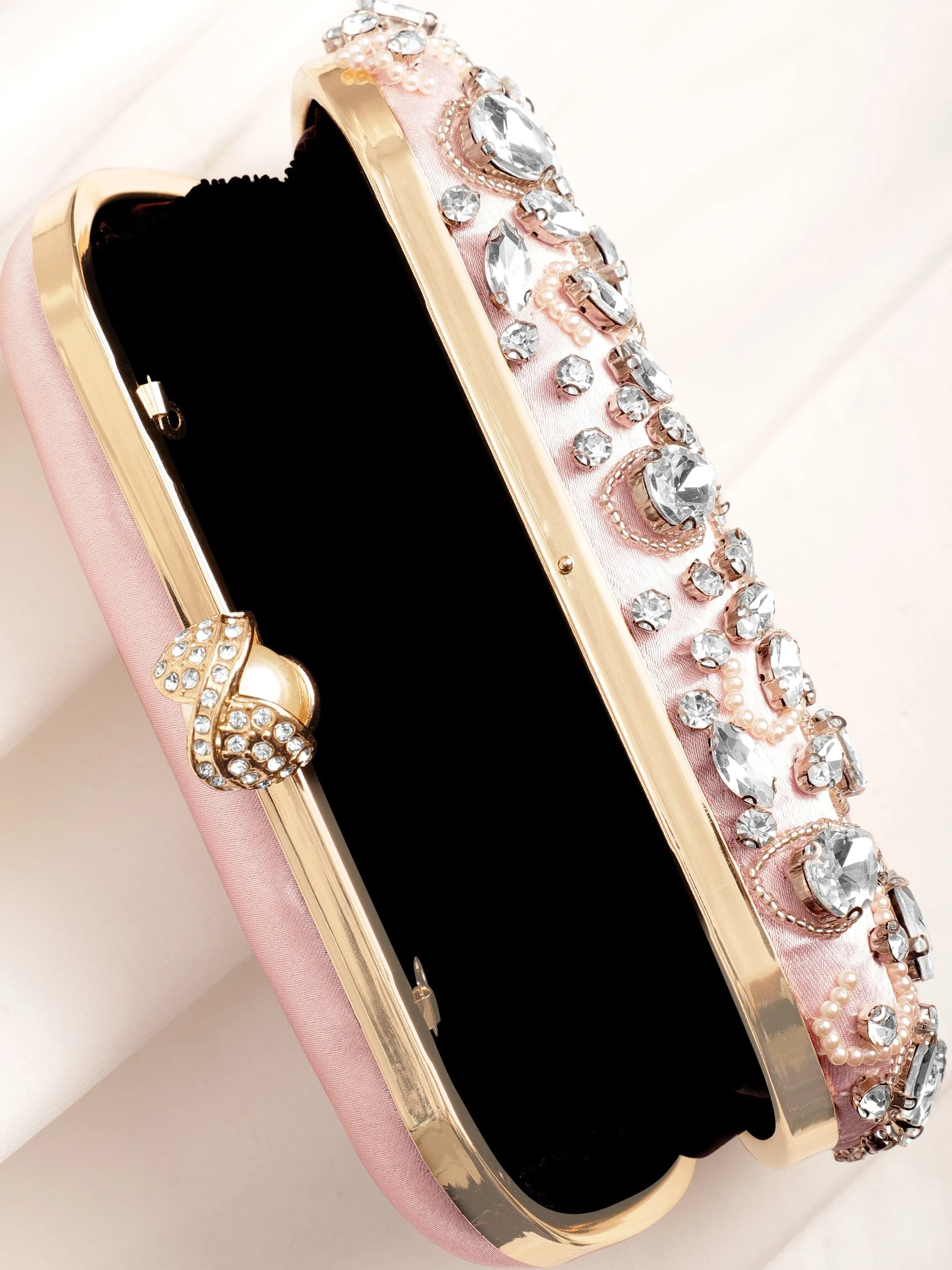 Rubans Pink bag studded with bold crystals exquisite clutch handbag