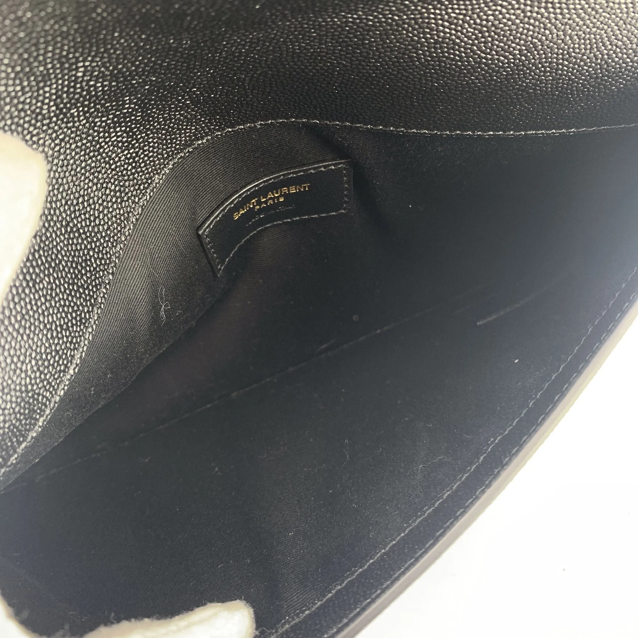 Saint Laurent Black Leather YSL Logo Uptown Clutch Bag Purse