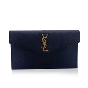 Saint Laurent Black Leather YSL Logo Uptown Clutch Bag Purse