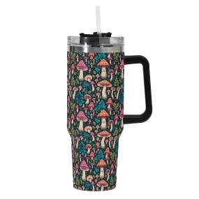 Shroomy 40oz Stainless Steel Tumbler Gift With Black Handle and Straw