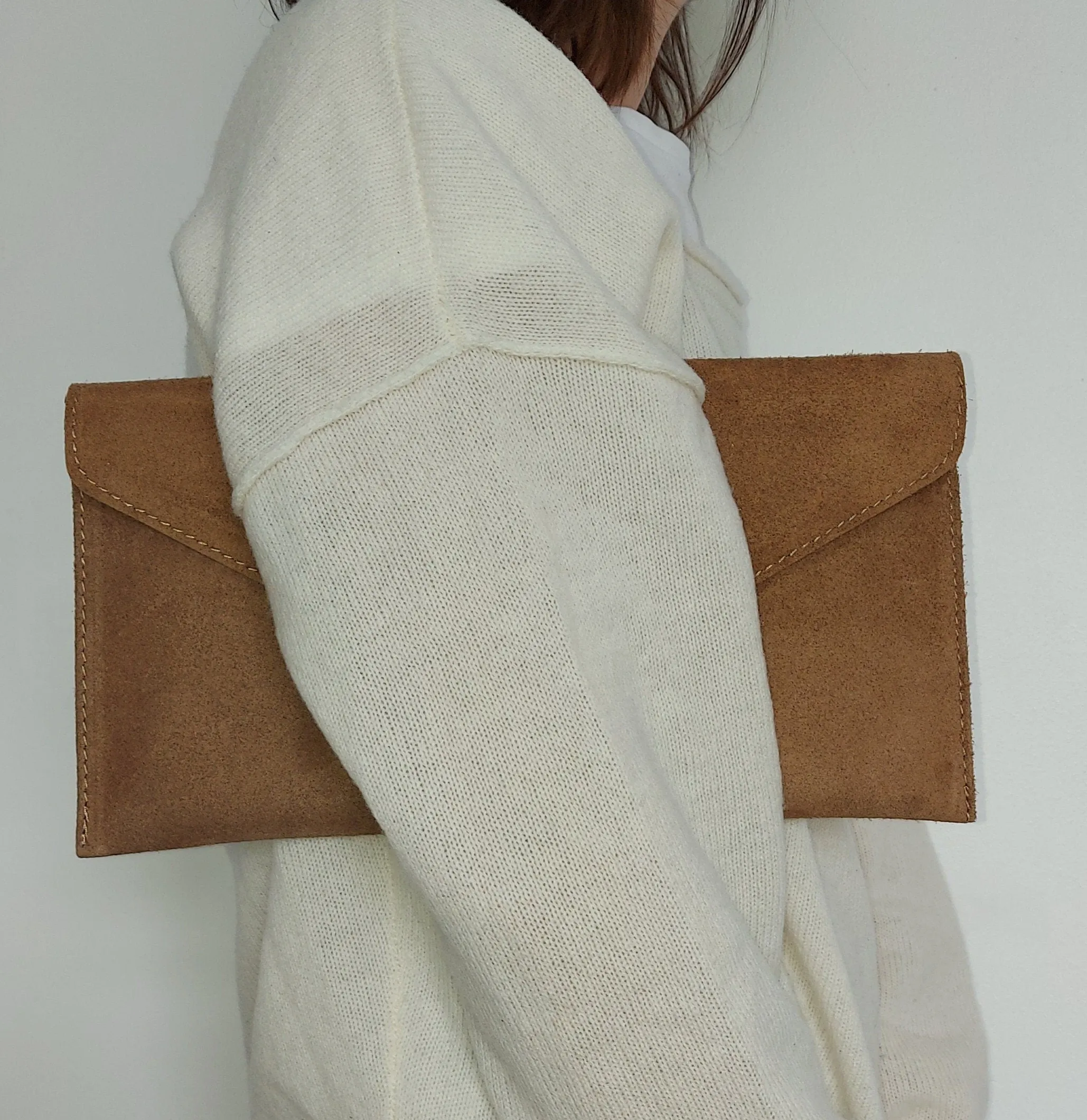 Taupe Suede Envelope Clutch Bag