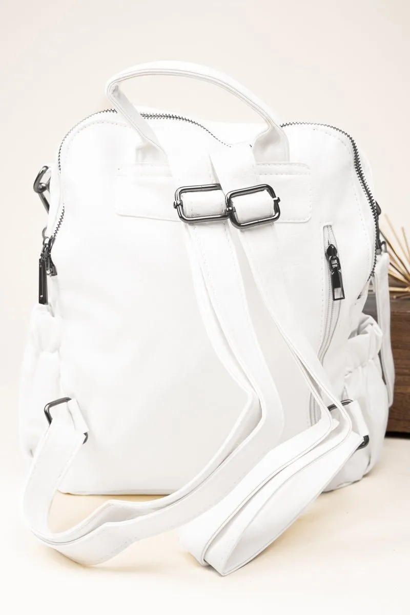 The Best Day White Faux Leather Backpack Tote