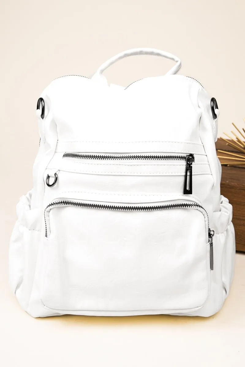 The Best Day White Faux Leather Backpack Tote