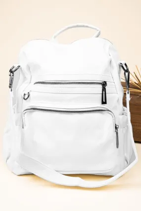 The Best Day White Faux Leather Backpack Tote