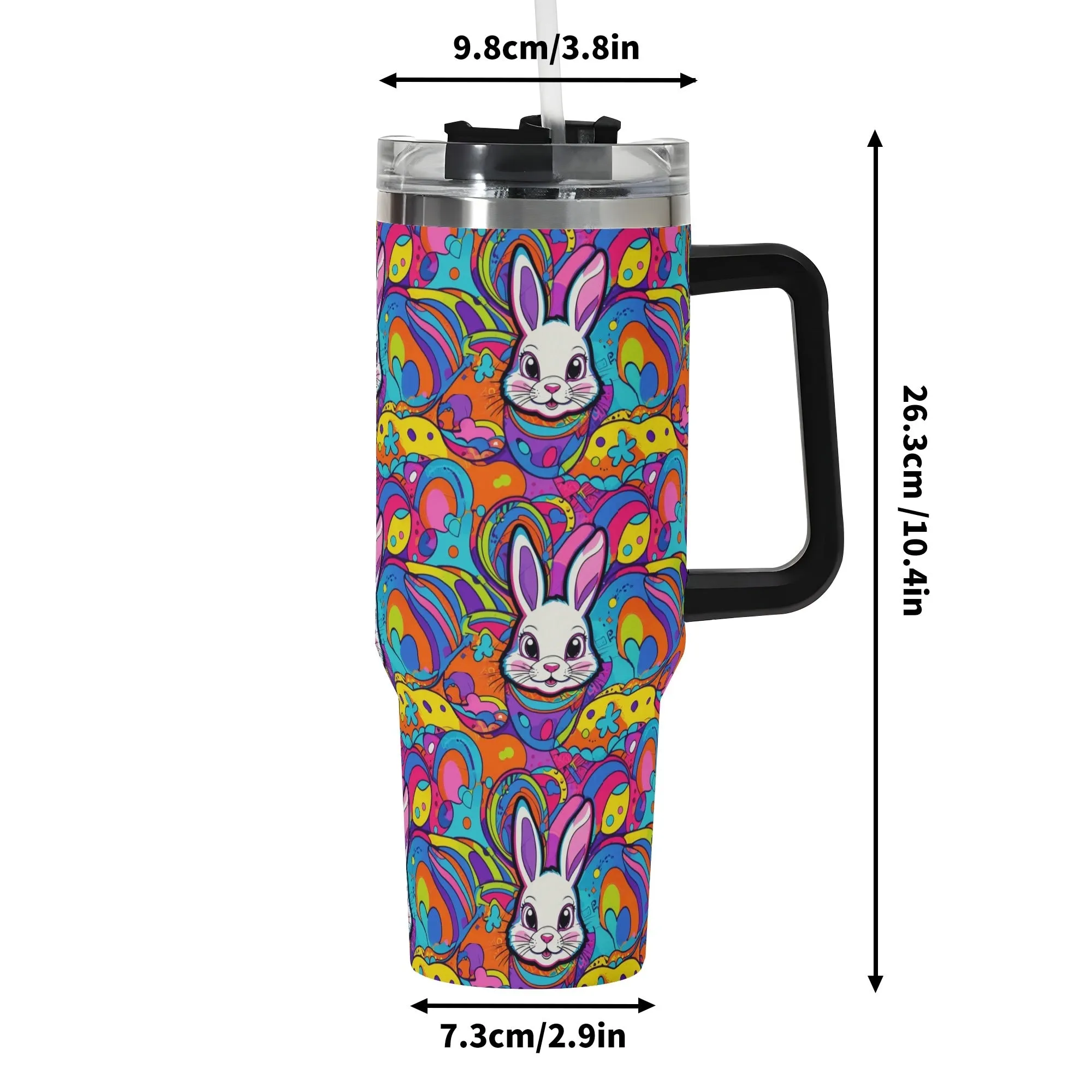 Trippy Bunny 40oz Stainless Steel Tumbler Gift With Black Handle and Straw