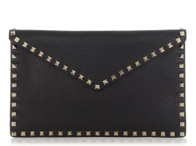 Valentino Large Black Rockstud Envelope Clutch