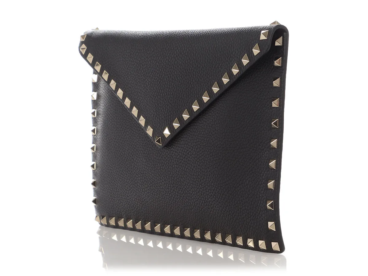 Valentino Large Black Rockstud Envelope Clutch