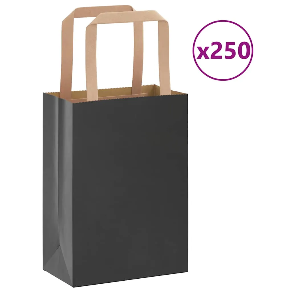 vidaXL Paper Bags 250 pcs with Handles Black 15x8x21 cm