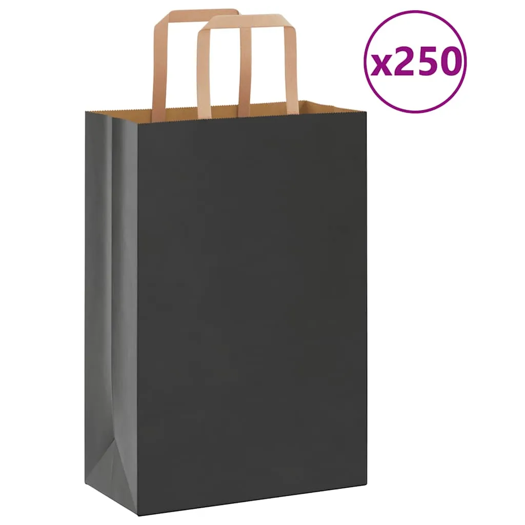 vidaXL Paper Bags 250 pcs with Handles Black 21x11x31 cm