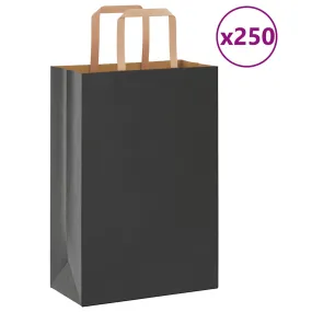 vidaXL Paper Bags 250 pcs with Handles Black 21x11x31 cm