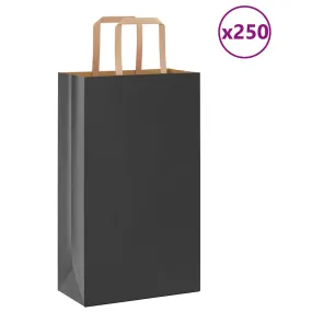 vidaXL Paper Bags 250 pcs with Handles Black 21x11x36 cm