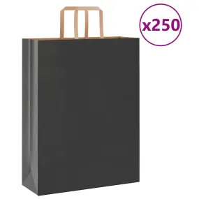 vidaXL Paper Bags 250 pcs with Handles Black 32x12x42 cm