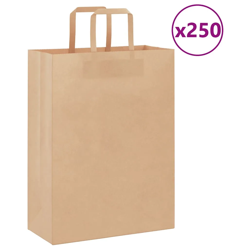 vidaXL Paper Bags 250 pcs with Handles Brown 26x12x35 cm