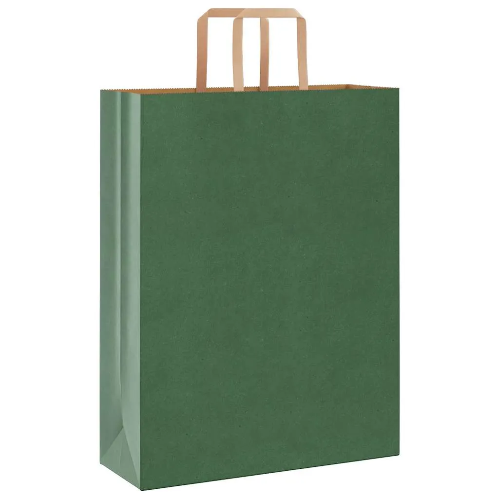 vidaXL Paper Bags 250 pcs with Handles Green 32x12x42 cm