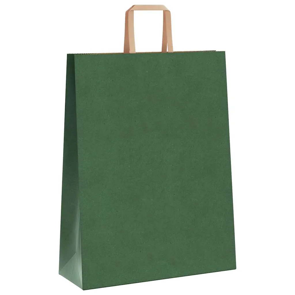 vidaXL Paper Bags 250 pcs with Handles Green 32x12x42 cm