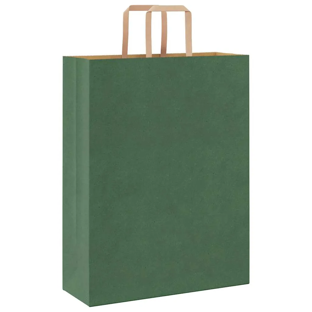 vidaXL Paper Bags 250 pcs with Handles Green 32x12x42 cm