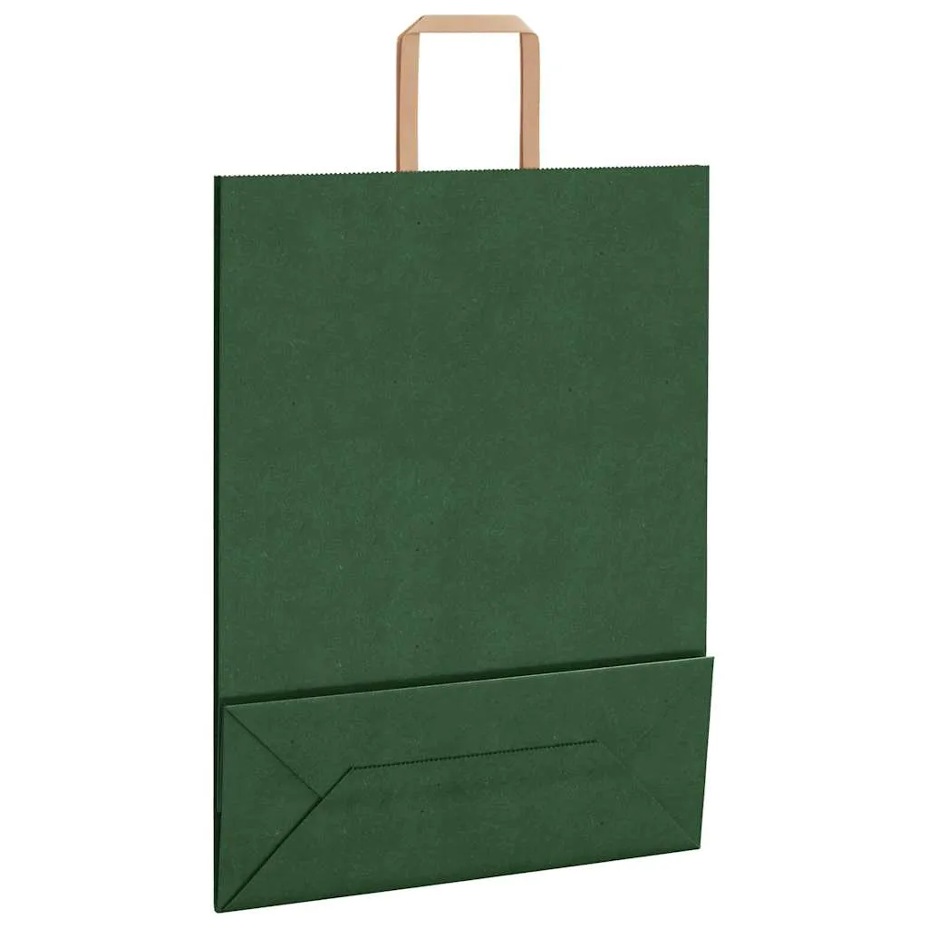 vidaXL Paper Bags 250 pcs with Handles Green 32x12x42 cm