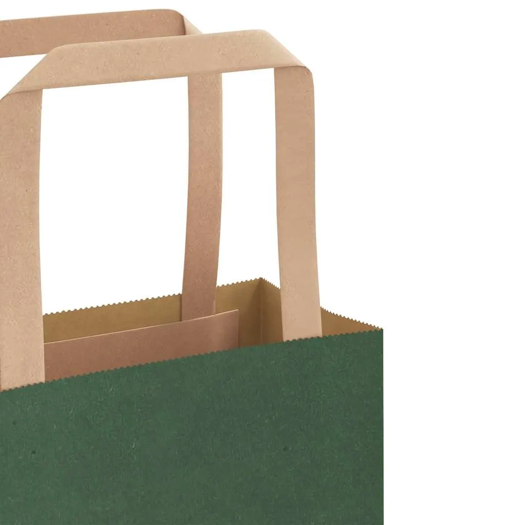 vidaXL Paper Bags 250 pcs with Handles Green 32x12x42 cm