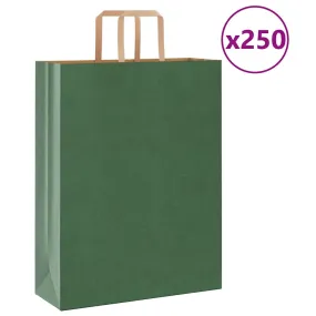 vidaXL Paper Bags 250 pcs with Handles Green 32x12x42 cm