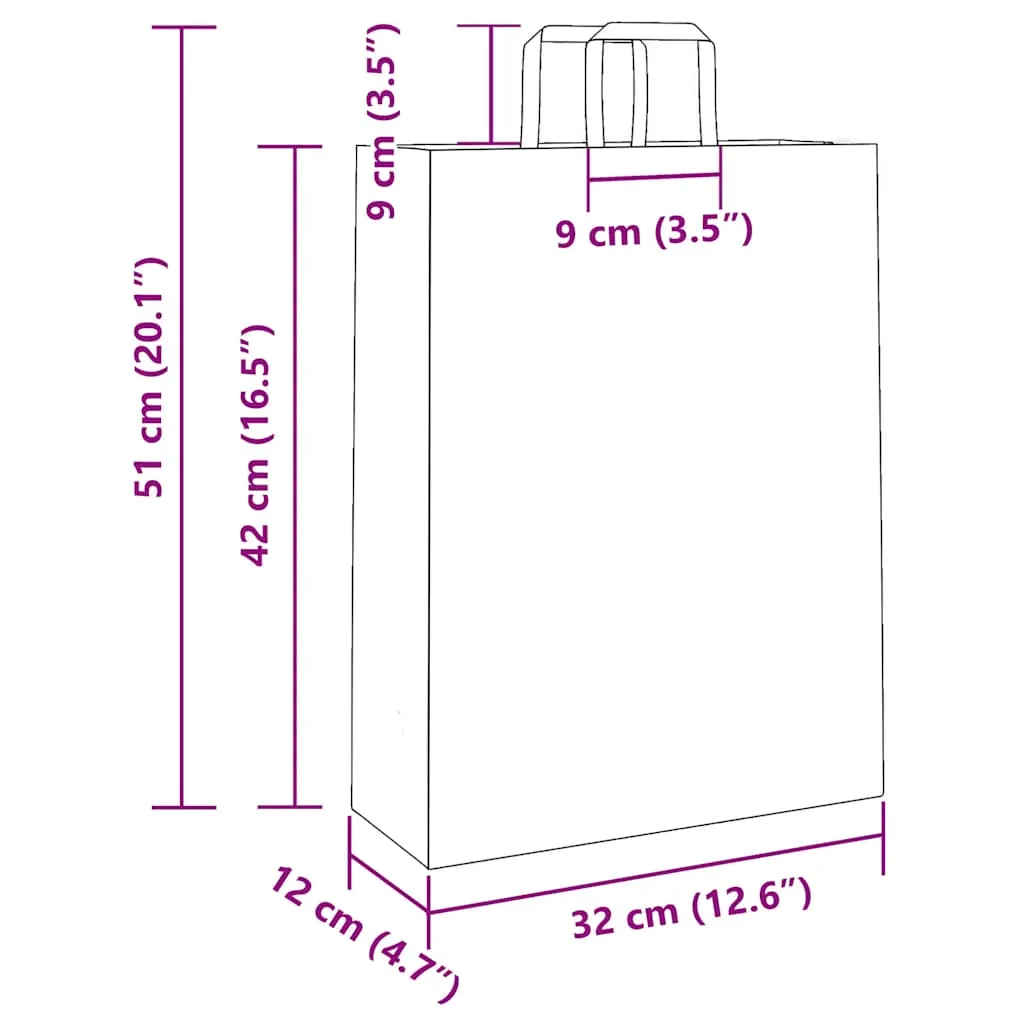 vidaXL Paper Bags 250 pcs with Handles Green 32x12x42 cm