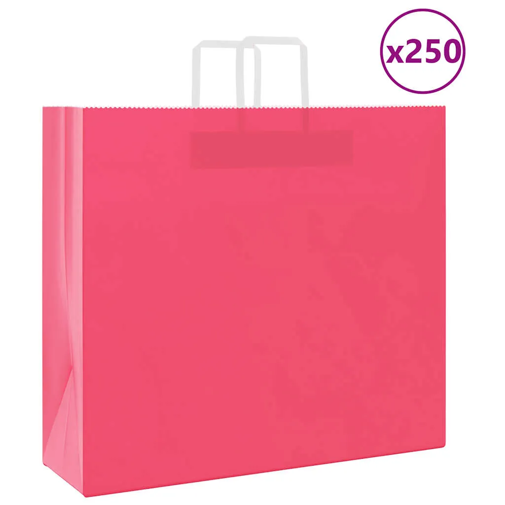 vidaXL Paper Bags 250 pcs with Handles Pink 54x15x49 cm