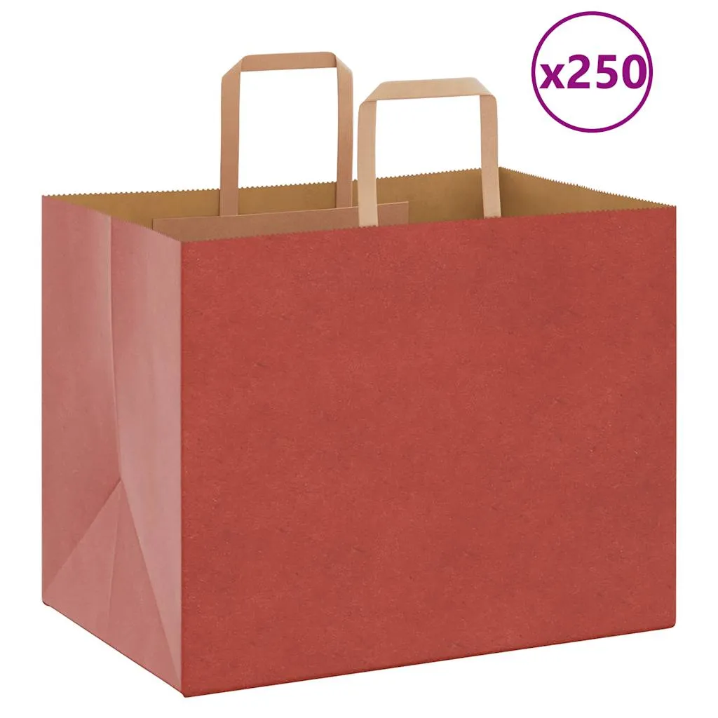 vidaXL Paper Bags 250 pcs with Handles Red 32x22x24 cm