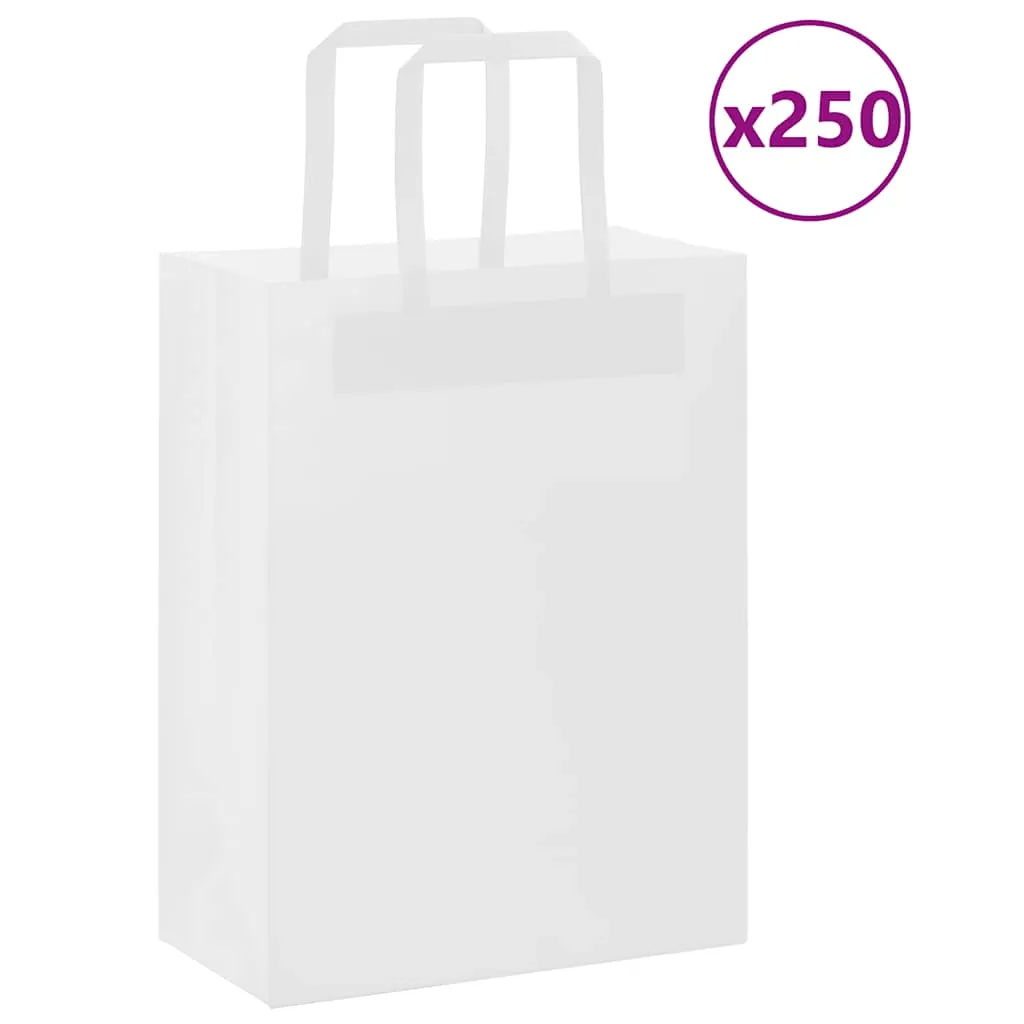 vidaXL Paper Bags 250 pcs with Handles White 21x11x28 cm