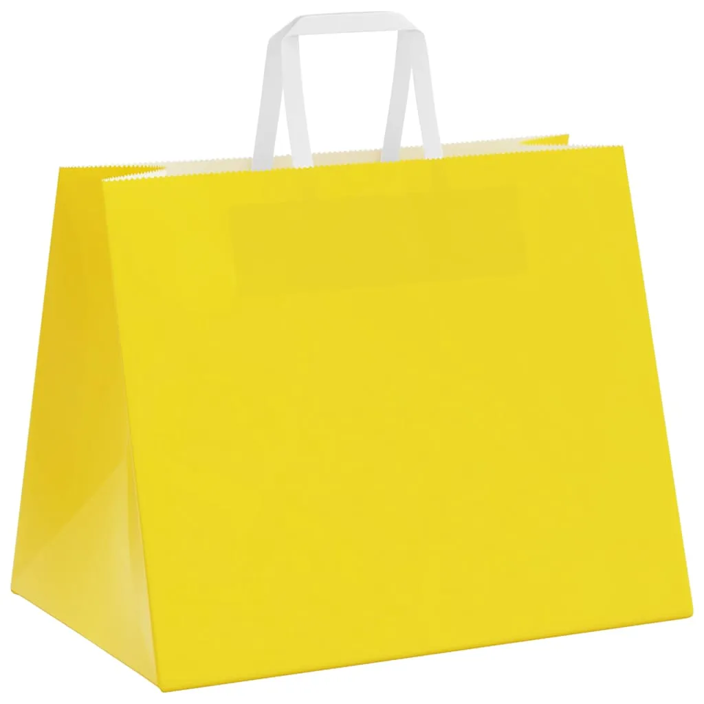 vidaXL Paper Bags 250 pcs with Handles Yellow 32x22x24 cm