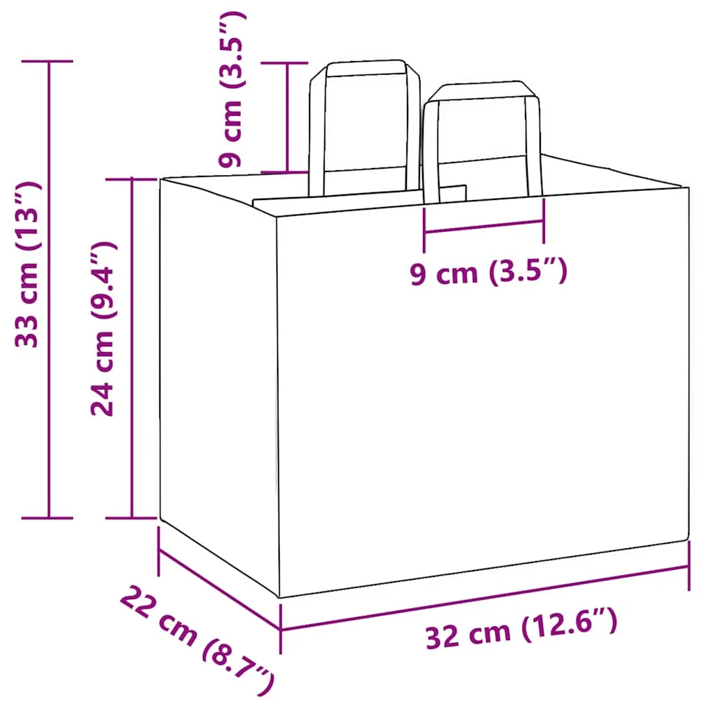 vidaXL Paper Bags 250 pcs with Handles Yellow 32x22x24 cm