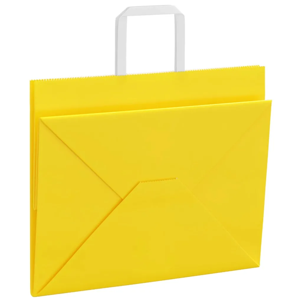 vidaXL Paper Bags 250 pcs with Handles Yellow 32x22x24 cm