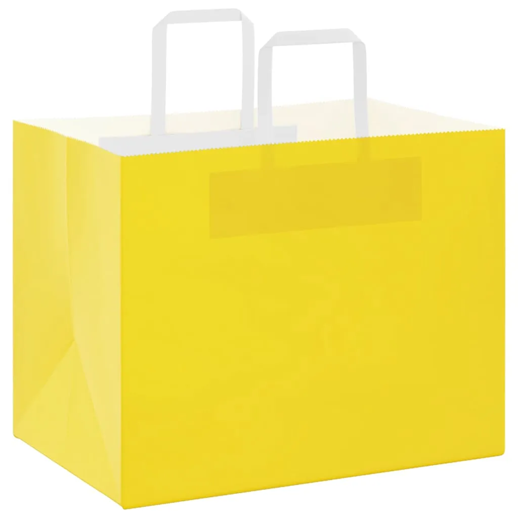 vidaXL Paper Bags 250 pcs with Handles Yellow 32x22x24 cm