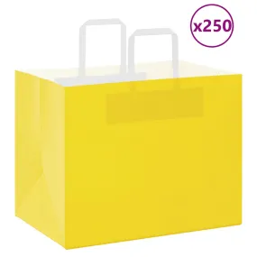 vidaXL Paper Bags 250 pcs with Handles Yellow 32x22x24 cm