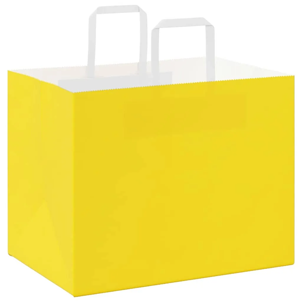 vidaXL Paper Bags 250 pcs with Handles Yellow 32x22x24 cm