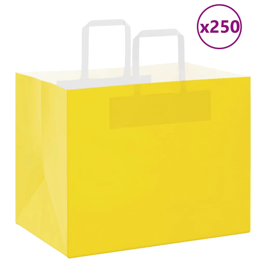 vidaXL Paper Bags 250 pcs with Handles Yellow 32x22x24 cm