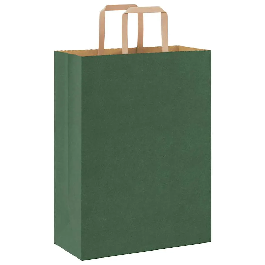 vidaXL Paper Bags 50 pcs with Handles Green 26x12x35 cm